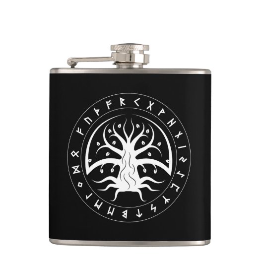 Yggdrasil Circle Runes Flask (ビニ包まれたル) フラスク (正面)