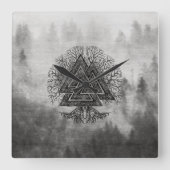 Yggdrasil Valknutそして生命の樹 スクエア壁時計 (正面)