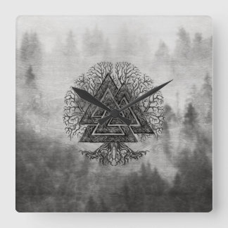 Yggdrasil Valknutそして生命の樹 スクエア壁時計