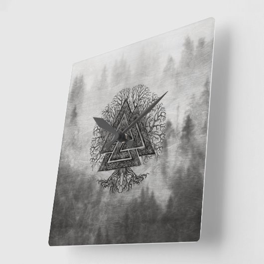 Yggdrasil Valknutそして生命の樹 スクエア壁時計 (傾斜)