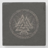 Yggrdrasil Valknutそして生命の樹 ストーンコースター (正面)