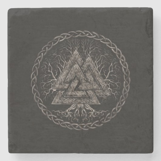 Yggrdrasil Valknutそして生命の樹 ストーンコースター (正面)