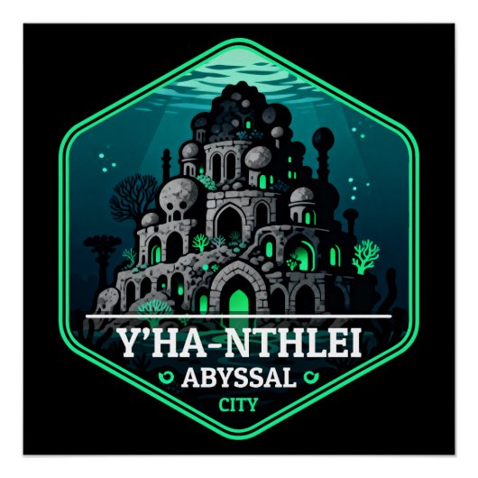 Y'ha-nthlei 深海の都市 ヴィンテージ トラベル バッジ ポスター (正面)