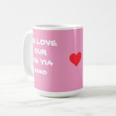 「YIA YIAギフトが大好き」ソフトピンクとホワイト コーヒーマグカップ (正面左)