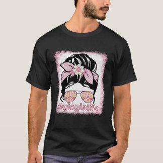 Yiayia Messy Bun Bleaches Groovy Hippie Flower Mot Tシャツ