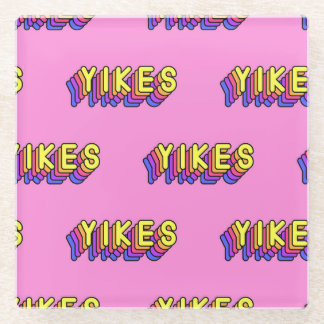 Yikes Words:ピンクのヴィンテージ壁紙。 ガラスコースター