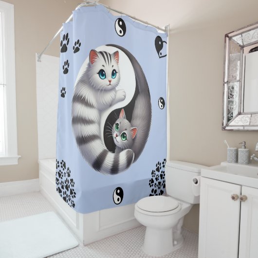 Yin Yang Cat Paws シャワーカーテン (インサイチュ)