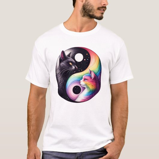 Yin Yang Cat Transgender Pride LGBT Gay Lesbian Tシャツ (正面)
