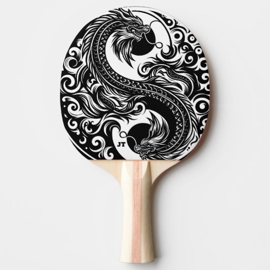 Yin Yang Dragon in Black and White Personalized 卓球ラケット (正面)