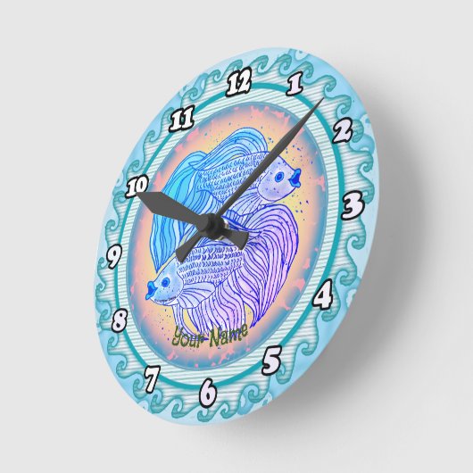 Yin Yang Fish  ラウンド壁時計 (傾斜)