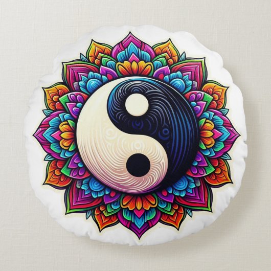 Yin Yang mandala design pillow ラウンドクッション (正面)