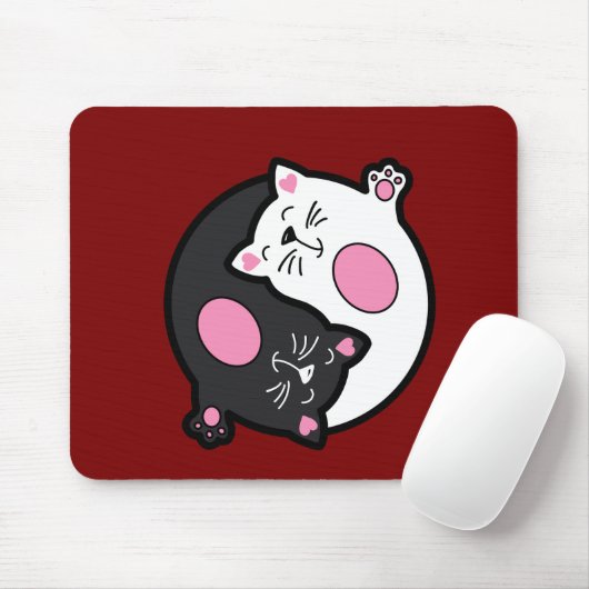 Yin Yang Sleeping Cats In Black And White マウスパッド (マウス)