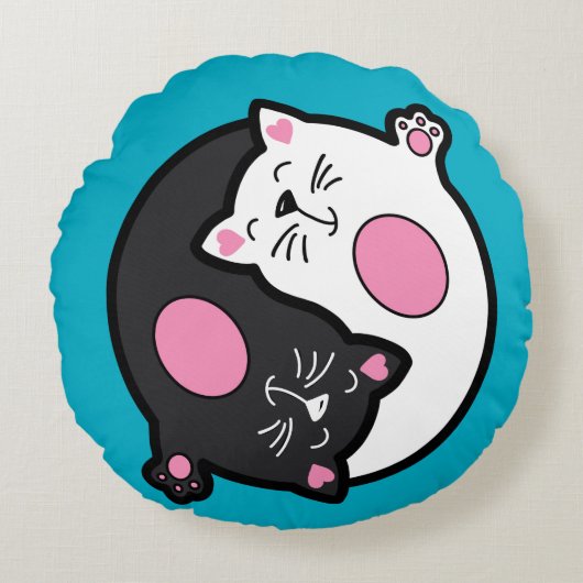 Yin Yang Sleeping Cats In Black And White  ラウンドクッション (正面)