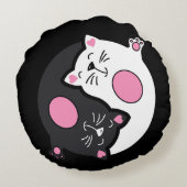 Yin Yang Sleeping Cats In Black And White  ラウンドクッション (裏面)