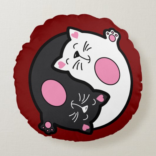Yin Yang Sleeping Cats In Black And White ラウンドクッション (正面)