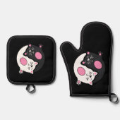 Yin Yang Sleeping Cats In Black And White  鍋つかみ&鍋敷きセット (正面)