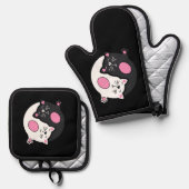 Yin Yang Sleeping Cats In Black And White  鍋つかみ&鍋敷きセット (正面/裏面)