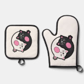 Yin Yang Sleeping Cats In Black And White  鍋つかみ&鍋敷きセット (正面)