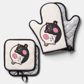 Yin Yang Sleeping Cats In Black And White  鍋つかみ&鍋敷きセット (正面/裏面)