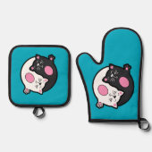 Yin Yang Sleeping Cats In Black And White  鍋つかみ&鍋敷きセット (正面)