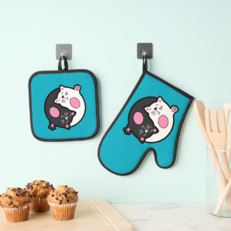 Yin Yang Sleeping Cats In Black And White  鍋つかみ&鍋敷きセット