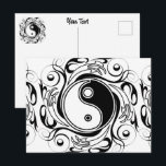 Yin & Yang Symbol Black and White Tattoo Style シーズンポストカード<br><div class="desc">Decorative Ying Yang Symbol Psychedelic Black and White Tattoo Style Art Design. Originally created with Hi Quality Vector Graphic Art Copyright BluedakArt TheChameleonArt.</div>