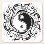 Yin & Yang Symbol Black and White Tattoo Style スクエアペーパーコースター<br><div class="desc">Decorative Ying Yang Symbol Psychedelic Black and White Tattoo Style Art Design. Originally created with Hi Quality Vector Graphic Art Copyright BluedakArt TheChameleonArt.</div>