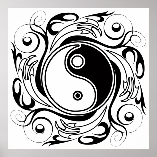 Yin & Yang Symbol Black and White Tattoo Style ポスター (正面)