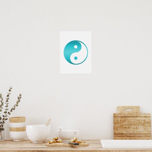 Yin Yang Teal Blue Illustration Template ポスター (キッチン)