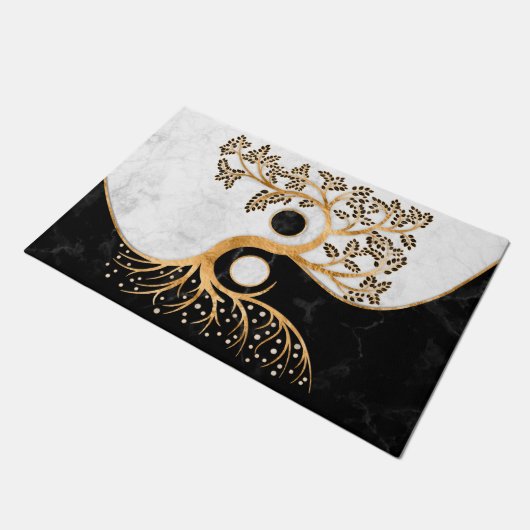 Yin Yang Tree - Marbles and Gold ドアマット (アングル)