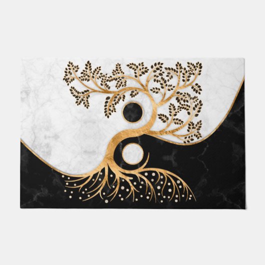 Yin Yang Tree - Marbles and Gold ドアマット (正面)