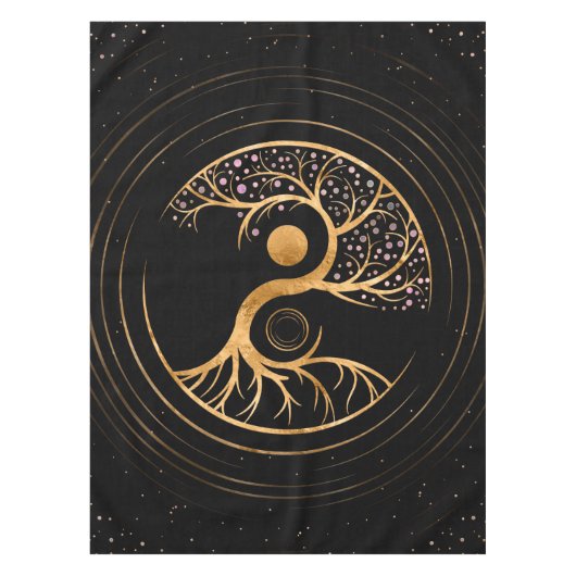 Yin Yang Tree of life - Fluorite and Gold テーブルクロス (正面)