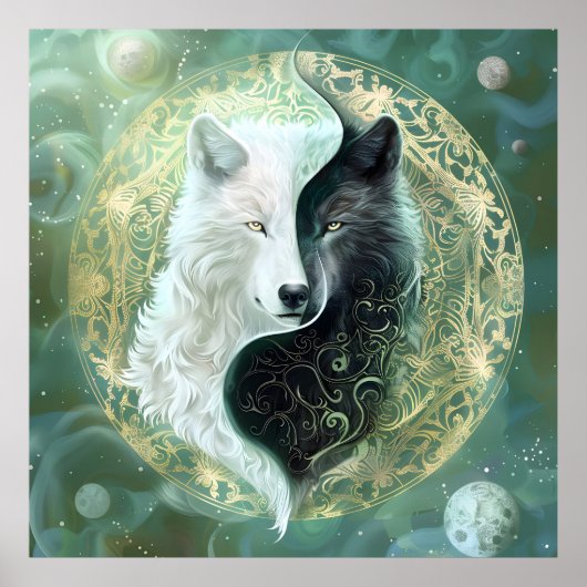 Yin Yang Wolf Art - Fantasy Artwork  ポスター (正面)