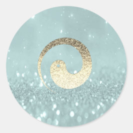 Ying Yang Symbol Balanceティール（緑がかった色）金ゴールドペースロゴ ラウンドシール