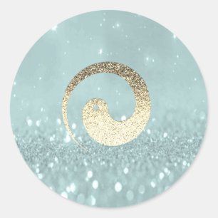 Ying Yang Symbol Balanceティール（緑がかった色）金ゴールドペースロゴ ラウンドシール
