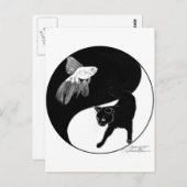 YinYang Fish and Cat – 白黒葉書 ポストカード (正面/裏面)