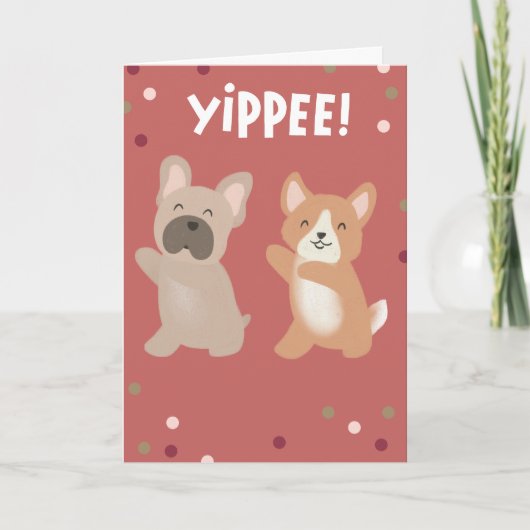 Yippee踊り犬おめでとうグリーティングカード カード (正面)