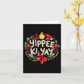 Yippee-ki-yay Funny Christmas Party Long Sleeve  カード (黄色い花)