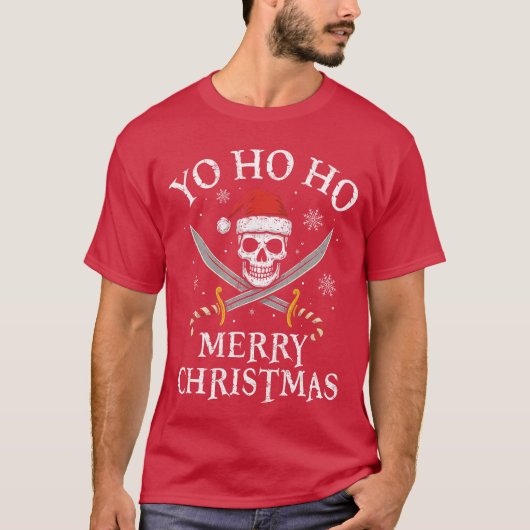 Yo Ho Ho Merry Christmas Holiday Pirate Santa Hat Tシャツ (正面)