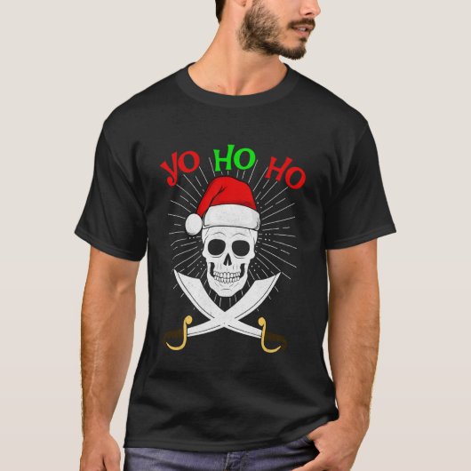Yo Ho Ho Pirate Santa Skull Christmas PJs Funny Sp Tシャツ (正面)