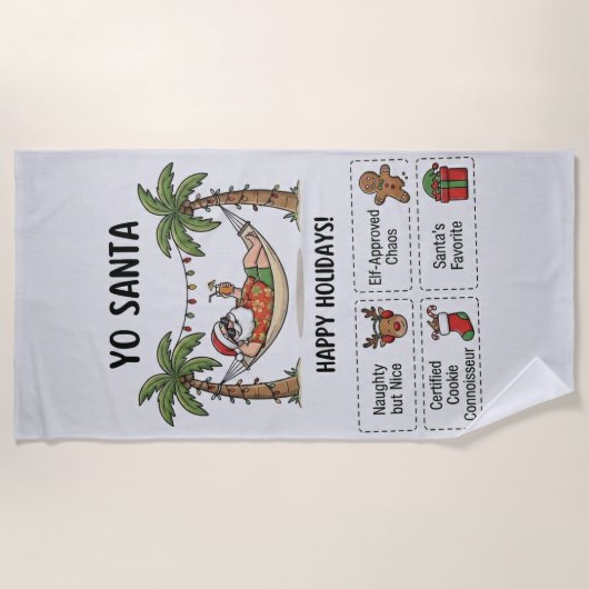 Yo Santa Funny Summer Christmas Tropical Holiday ビーチタオル (正面)