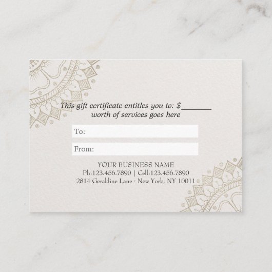 YOGAインストラクターギフト証明書ブルー金ゴールド曼荼羅 割引カード (裏面)