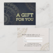 YOGAインストラクターギフト証明書ブルー金ゴールド曼荼羅 割引カード (正面/裏面)