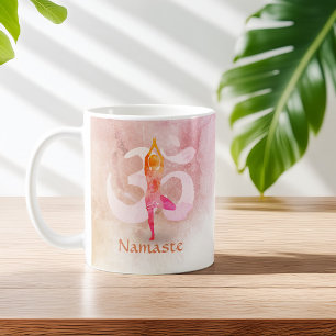 YOGAインストラクター水彩瞑想ポーズオムサイン コーヒーマグカップ