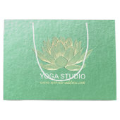 YOGAスタジオメディテーション霊気インストラクター金ゴールドロータス ラージペーパーバッグ (正面)