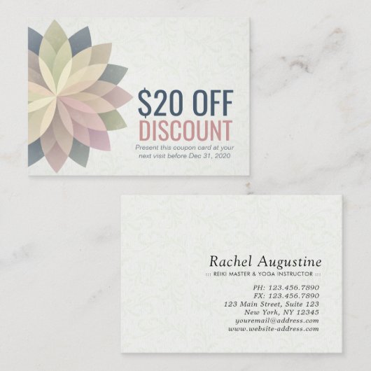 YOGA割引クーポンロイヤリティカラフルマンダラサイン 割引カード (正面/裏面)