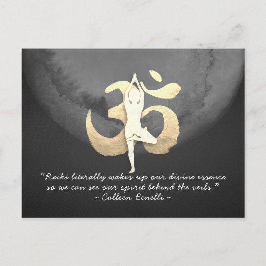 YOGA瞑想インストラクター引用文ツリーポーズOMサイン ポストカード (正面)