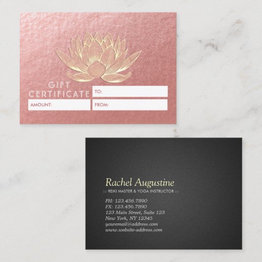 YOGA瞑想スタジオギフト証明書金ゴールドロータス 割引カード (正面/裏面)