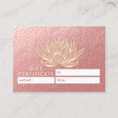 YOGA瞑想スタジオギフト証明書金ゴールドロータス 割引カード (正面)