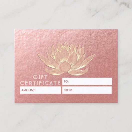 YOGA瞑想スタジオギフト証明書金ゴールドロータス 割引カード (正面)